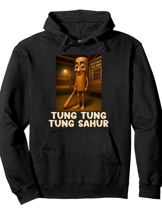 Tung Tung Tung Sahur Italian Brainrot Meme for Kids Boys Pullover Hoodie Ramadan Black 250gsm Cotton Long Sleeve Men Casual Hoodie