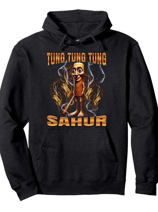 Tung Tung Tung Sahur Pullover Hoodie Ramadan Black 250gsm Cotton Long Sleeve Men Casual Hoodie